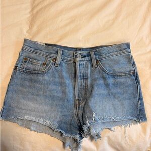 Levi's Light Blue Frayed Hem Denim Shorts